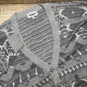 Vintage Mondo Geometric Tribal Cardigan Sweater Mens Medium Italy 50 Grey READ